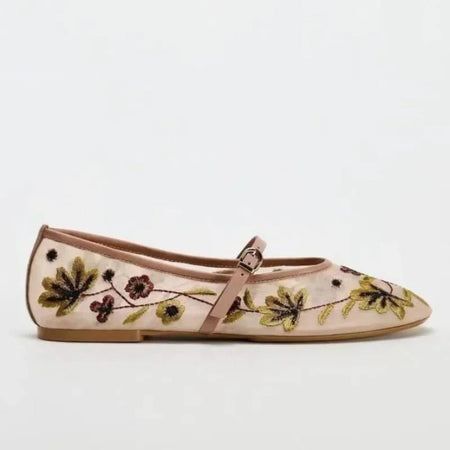 New Mesh Breathable Ballet Flats Women Luxury Designer Embroidered Flower Mary Jane Shoes Light Comfort Low Heeled Summer Flats