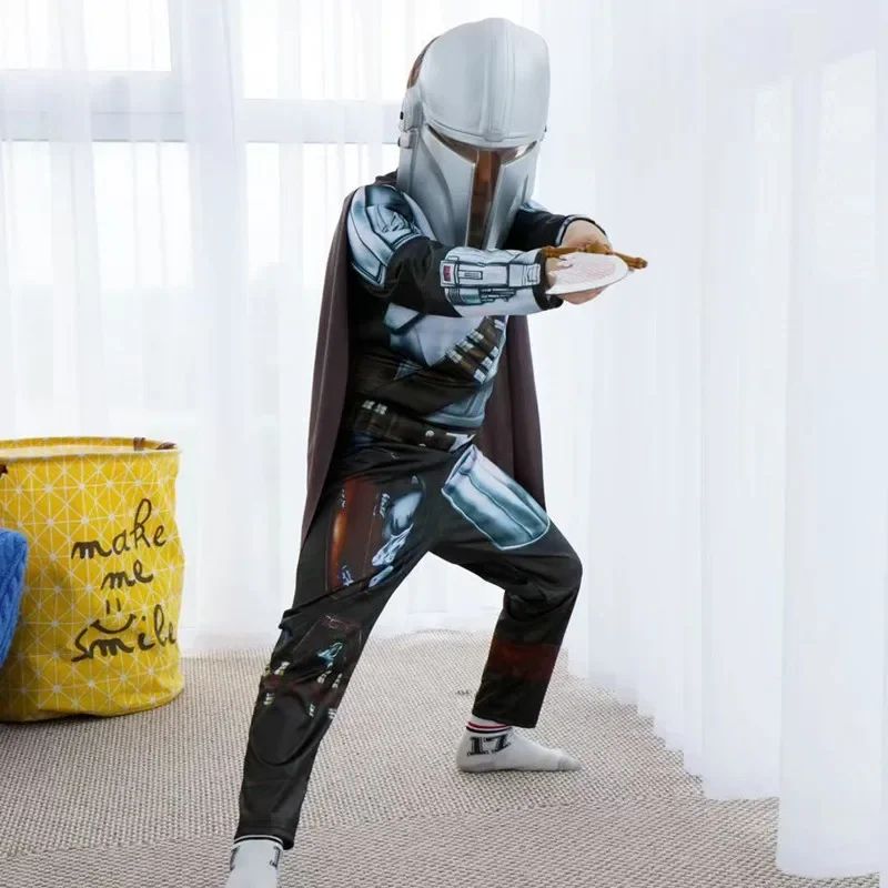 Boys Classic Movie Mask Costume Printed Cartoon Warrior Armor Bodysuit Kids Fantasy Cosplay Costume Halloween