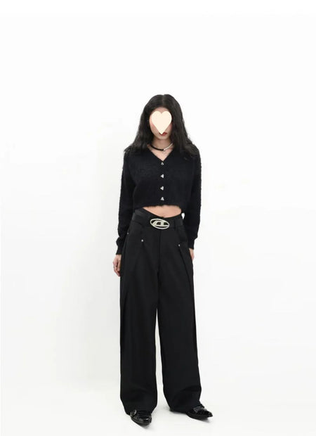 American Style High Waist Draped Suit Pants Women's Spring Autumn Loose Trendy Versatile Wide Leg Casual Floor Length Straight L