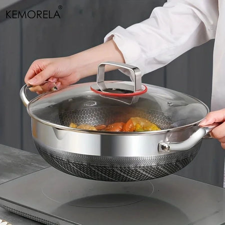 304 Stainless Steel 26/28/30cm Frying Pan Food Grade Non Stick Pan Honeycomb Pot Bottom Induction Cooker Gas Stove General Wok