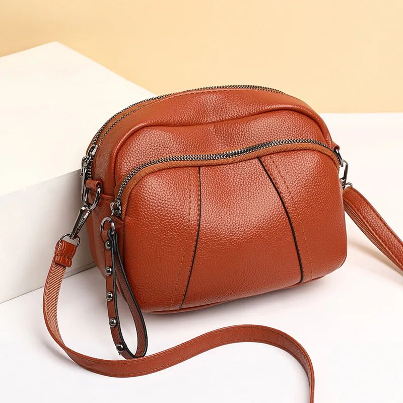 Fashion Soft Leather Crossbody Bags for Women 2025 Casual Female Multi Pocket Messenger Bags Retro Handbags Ladies Shoulder Bags