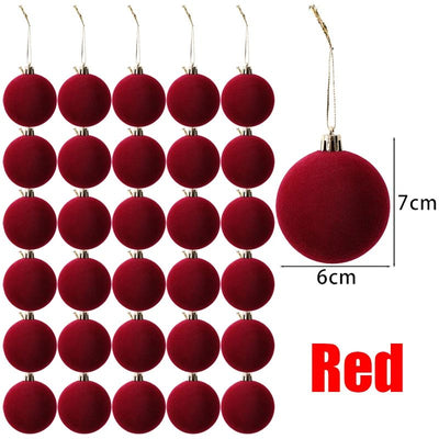 6cm Wine Red Velvet Christmas Balls for Xmas Tree Flocked Xmas Ball Hanging Pendents Navidad Festival Party Home Decor Supplies