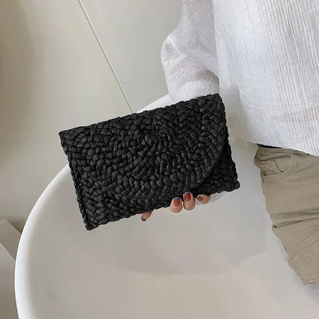 Fashionable Corn Husk Straw Bags Hand-woven Women Clutch Envelope Handbag Long Purse for Female Summer Beach Bag Bolsa 2024