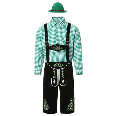 Men Traditional Bavarian Beer Shorts Outfit Overalls Shirt Hat Suspenders Set Germany Oktoberfest Costumes Halloween Costume