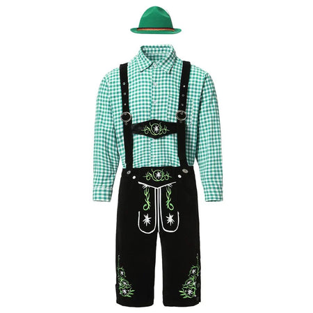 Men Traditional Bavarian Beer Shorts Outfit Overalls Shirt Hat Suspenders Set Germany Oktoberfest Costumes Halloween Costume