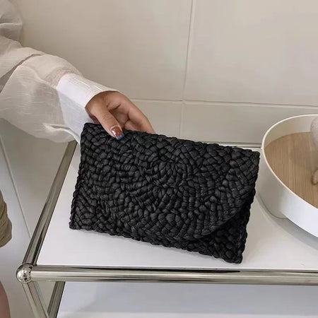 Fashionable Corn Husk Straw Bags Hand-woven Women Clutch Envelope Handbag Long Purse for Female Summer Beach Bag Bolsa 2024