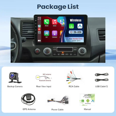 Car Stereo Radio Support Wireless CarPlay&Android Auto for Honda Civic 2006-2011 10" IPS Touch Screen Bluetooth/WiFi/Rear Camera