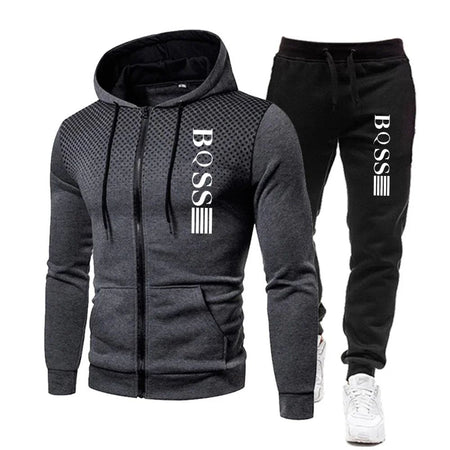 Fashionable Zippered Hooded Sweatshirts and Fitness Pants for Men in Autumn, and Casual Jogging Sportswear Sets for New Men