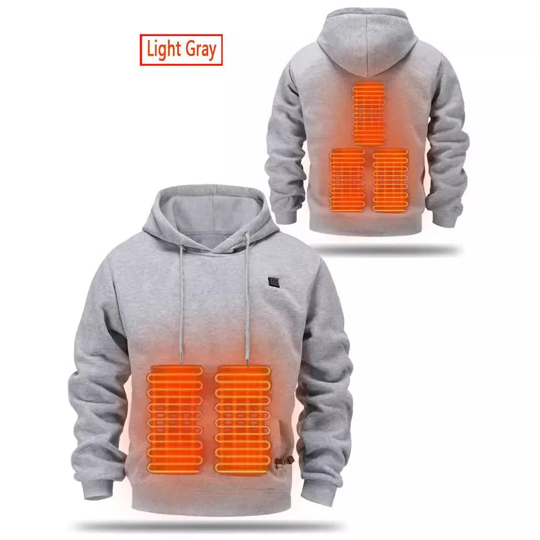 Cross-Border Men's USB Heated Fleece-Lined Sweatshirt Warm Outdoor Casual Clothing Electric Heating Hooded Sweatshirt