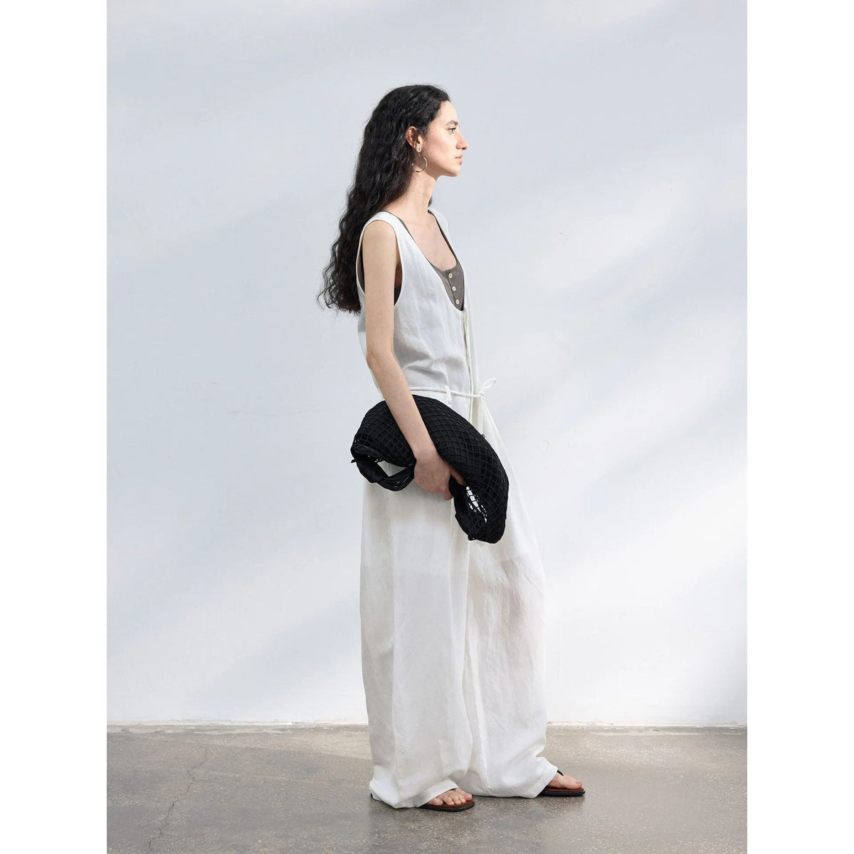 Colne U-Neck Linen Blend Vest And Knife Pleat One-Piece Pants Women's Fashion Design Sensation Tianli Material Long Pants