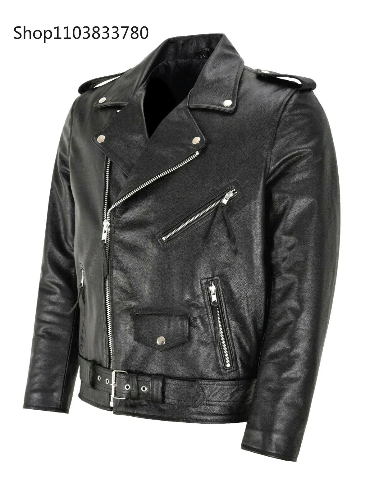 Men PU Leather Jacket Motorcycle Fashion Slim Fit Leather Coat Male Solid Turn-Down Collar Motorcycle Outwear Streetwear 4XL