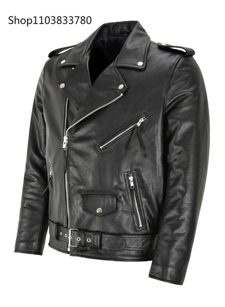 Men PU Leather Jacket Motorcycle Fashion Slim Fit Leather Coat Male Solid Turn-Down Collar Motorcycle Outwear Streetwear 4XL