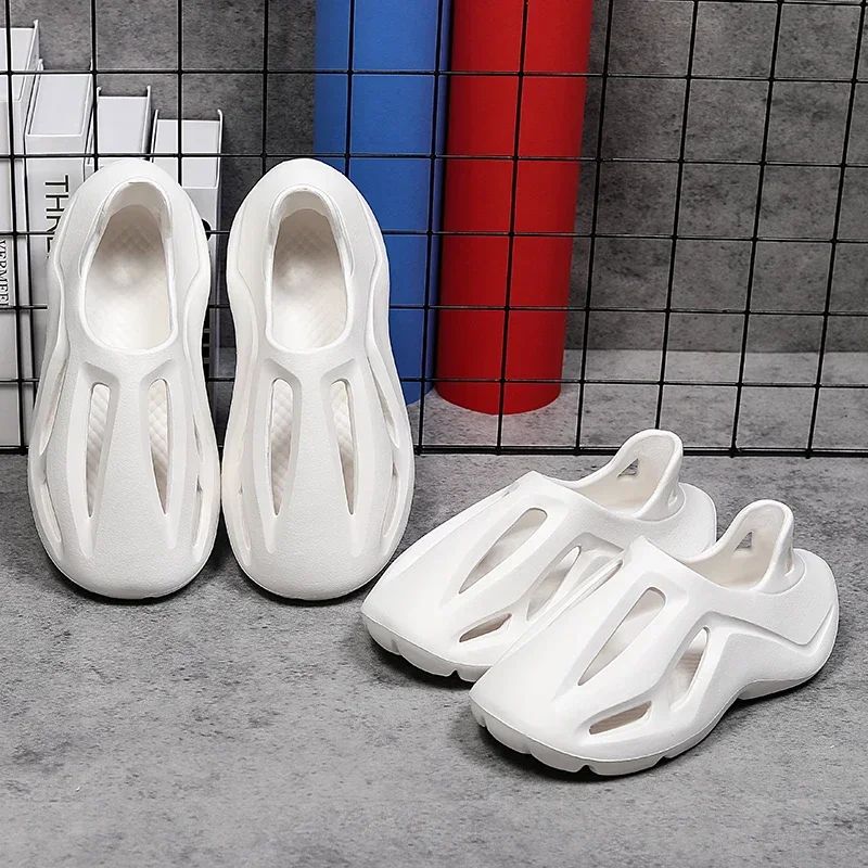 Men's Slippers Summer Soft EVA Beach Hole Shoes Outdoor Women's Slide Non-slip Personalized Hollow Shoes 36-47
