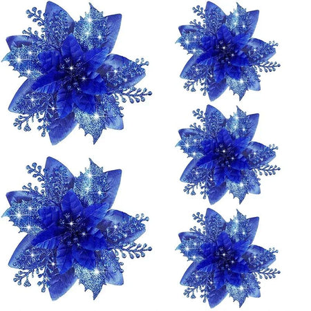 5pcs 14.5cm Glitter Artifical Christmas Flowers Mreey Christmas Tree Decoration Happy New Year Ornaments Xmas Fake Flowers natal