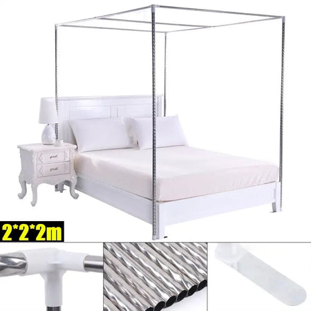 Detachable Mosquito Net Frame?Silver Rust-proof Stainless Steel Bedding Canopy Frame?for 4 Corner Bed for Twin/Full Size Bed