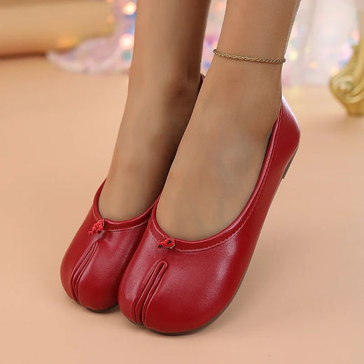Comfortable Tabi Split Toe Ballet Flats - Ruffled Mary Jane Shoes Pig Hoof Shape Casual Wear