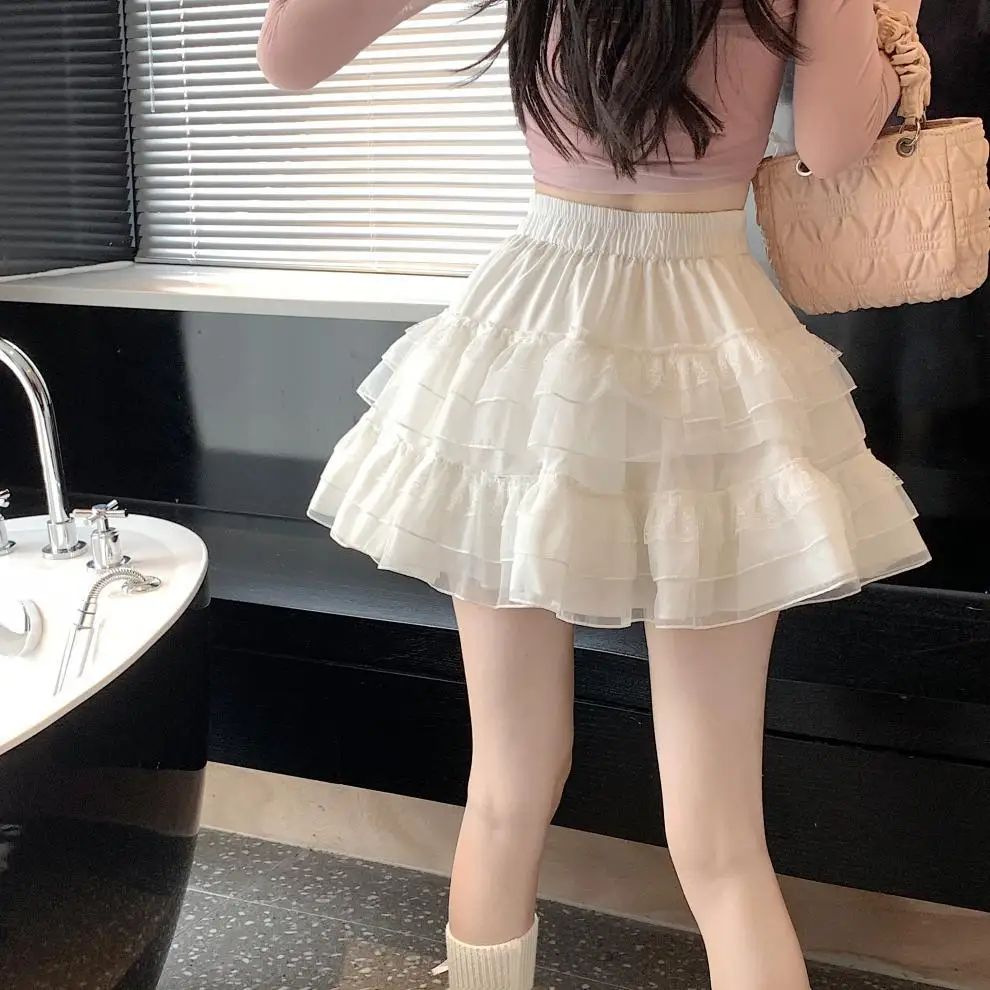 Plus Size New Style Pure Desire Aesthetic Mini Dress Net Yarn Fairy Puff Skirt High-Waisted Slimming Lace Cake A- Line Skirt ...