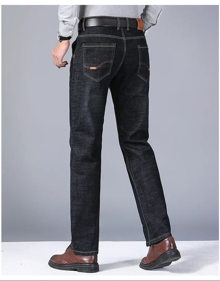 2025New Business Men's Jeans Casual Straight Stretch Fashion Classic Blue Black Work Denim Trousers Male Brand Clothing