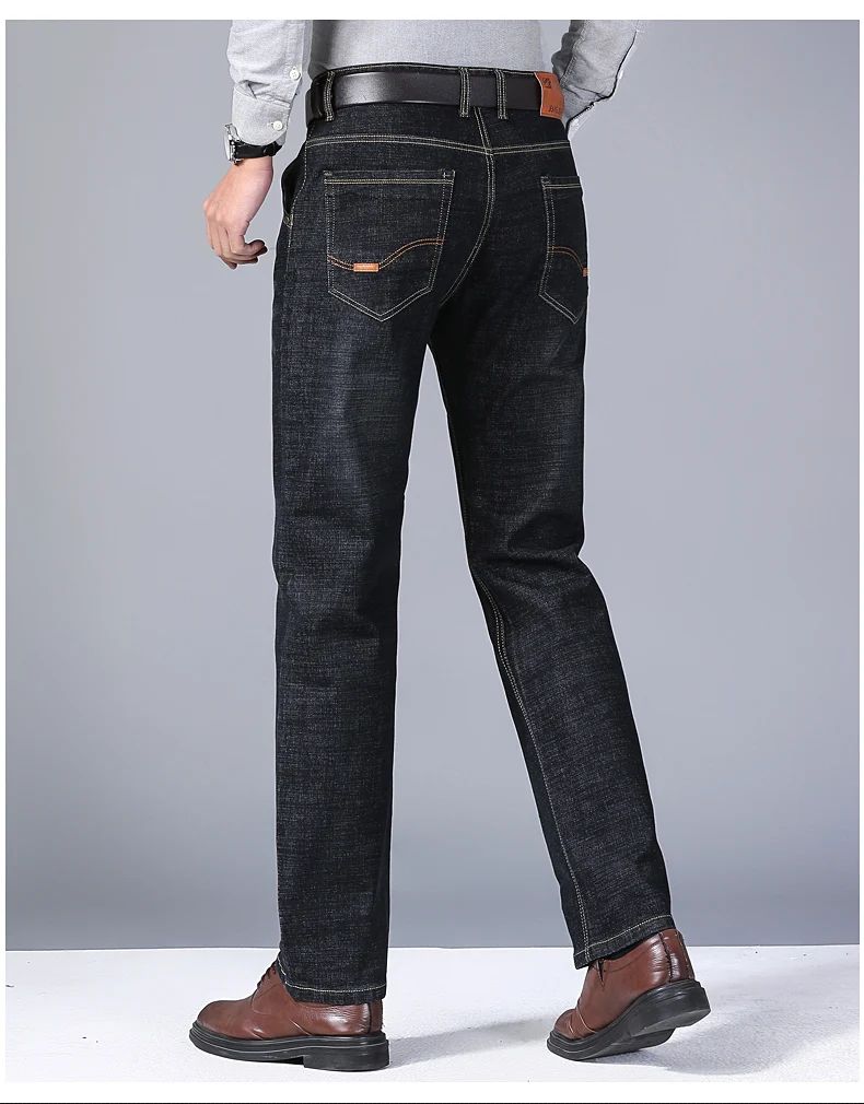 2025New Business Men's Jeans Casual Straight Stretch Fashion Classic Blue Black Work Denim Trousers Male Brand Clothing