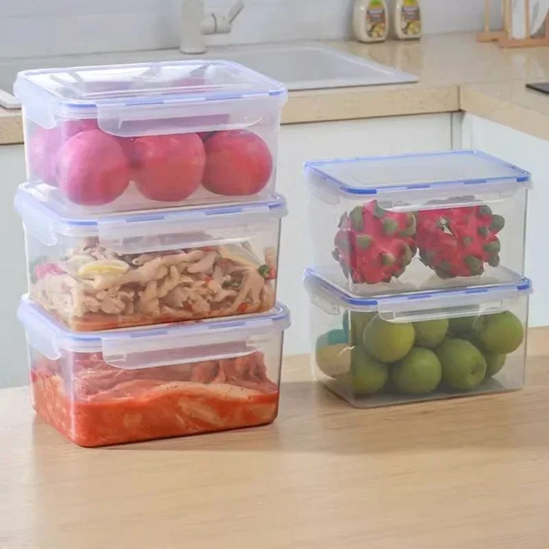 Kitchen Refrigerator Sealed Rectangular Refrigerator Storage Box with Lid Plastic Crisper Microwave-heated Lunch Box Storage Box