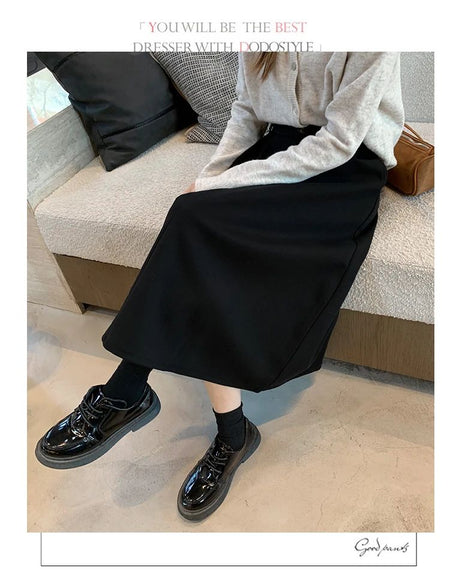 High Waist Plus Size Women Skirt Spring Women Clothing High Waist Hepburn Style Mid-Length A-Line Skirt New Casual Solid Skirts