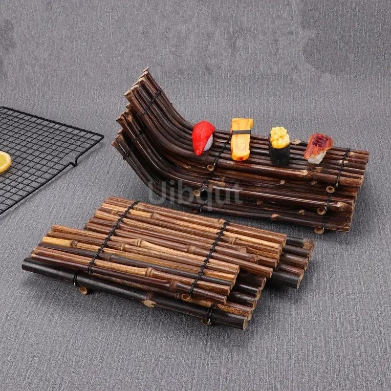 Vintage bamboo sushi dish bamboo fence Japanese Korean fence plate Cuisine Sushi Boats Bamboo Creative Exquisite Sushi Tools