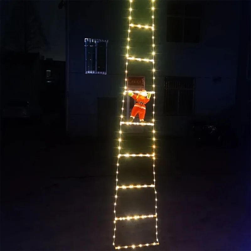 Warm Light Christmas Decoration Home Outdoor Garden Cristmas Tree Ornement Gift USB Connector 3M Santa Claus Climbing Ladder