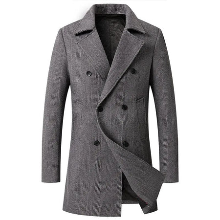 Men Wool Overcoat New Vintage Tweed Long Jackets Business Formal Male Suit Blazer Lapel Herringbone Costume Home
