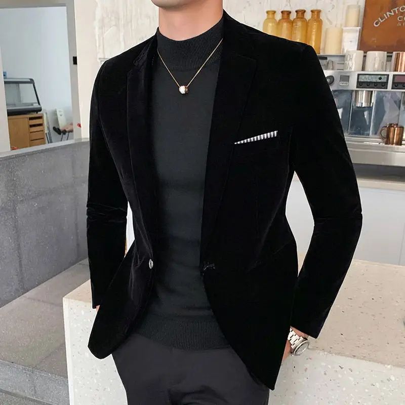 Mens Blazer Men's Fashion Business Corduroy Shirt Gentleman British Style Casual Slim-fit Wedding Work  Mens Blazer Jacket  5XL