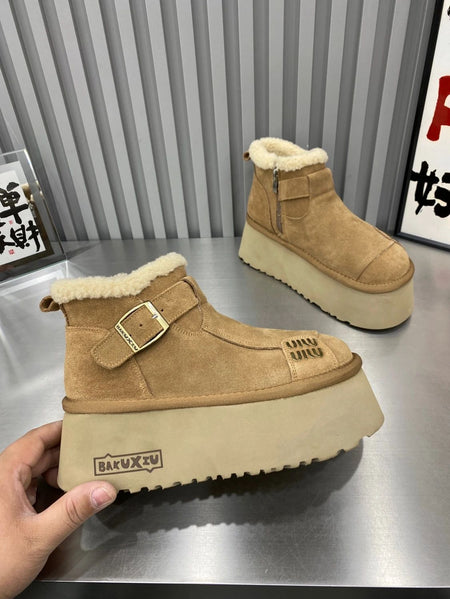 2024 New Fur Platform Women Ankle Boots Flats Suede Warm Shoes Woman Trend Designer Brand Short Plush Cozy Femme Snow Botas
