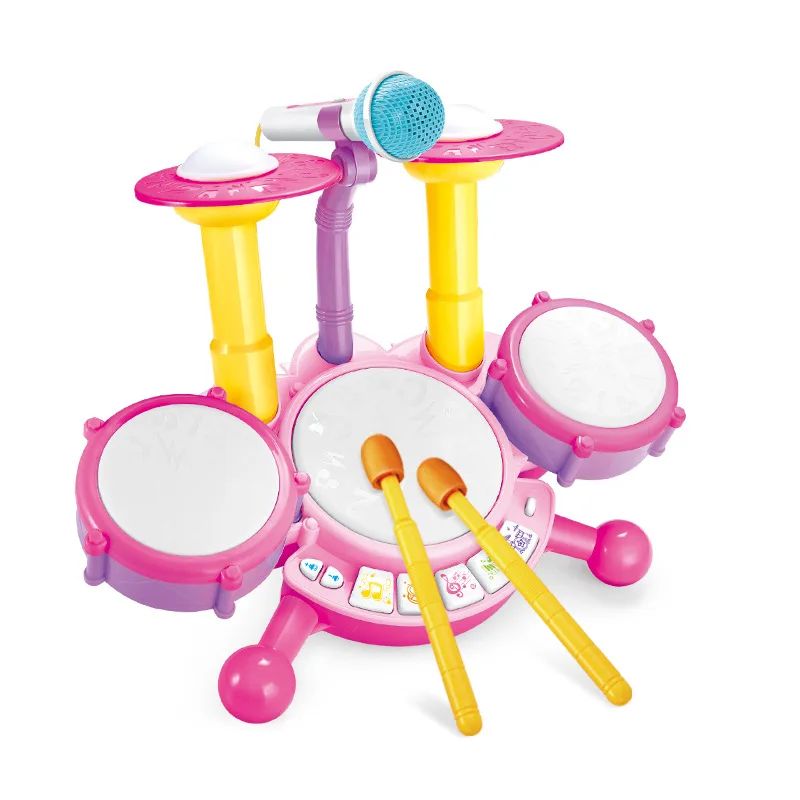 Hot Selling Creative Children Drums Set Electric Light Cool Music Drum Kit Percussion Instrument Baby Early Education Toys Gifts