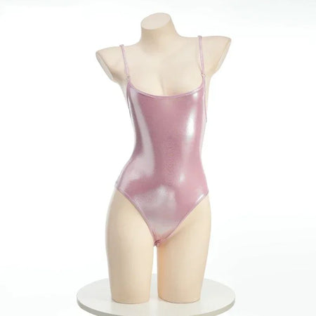 Summer Pool Party Three Point Swimsuit Bodysuit Uniform Costume Women Bell Leather One-piece Swimwear Outfit Cosplay