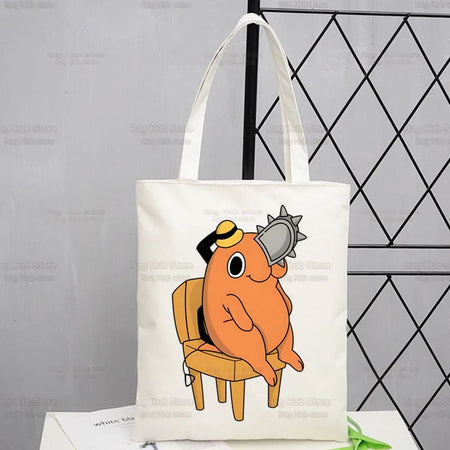 Chainsawman Kawaii Pochita Denji Shopping Bag Bolsas De Tela Shopper Chainsaw Man Anime Shopping Jute Bag Cotton Bag Jute Sacola