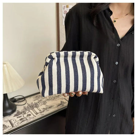 Casual Colorblock Bag Ladies Ruched Cloud Purse Summer Woven Crochet Purses for Women Beach Clutch Handbags 2025 Dumpling Hobo