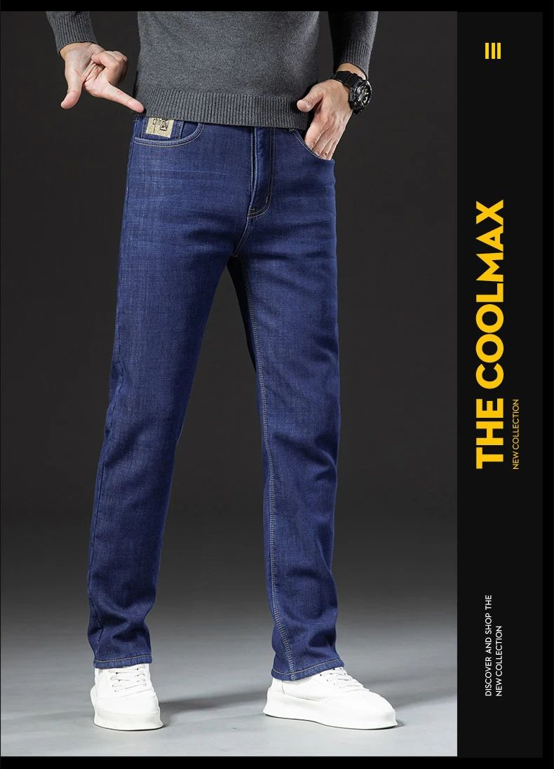 2025 New Classic  Men's Business Casual Velvet Jeans Winter Chinese Embroidery Straight Loose Warm Thick Pants