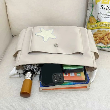 Women Star Pattern Y2k Messenger Bag Casual Tote Lady Simple Large Capacity Shoulder Bag Girl Travel School Bookbag Handbag