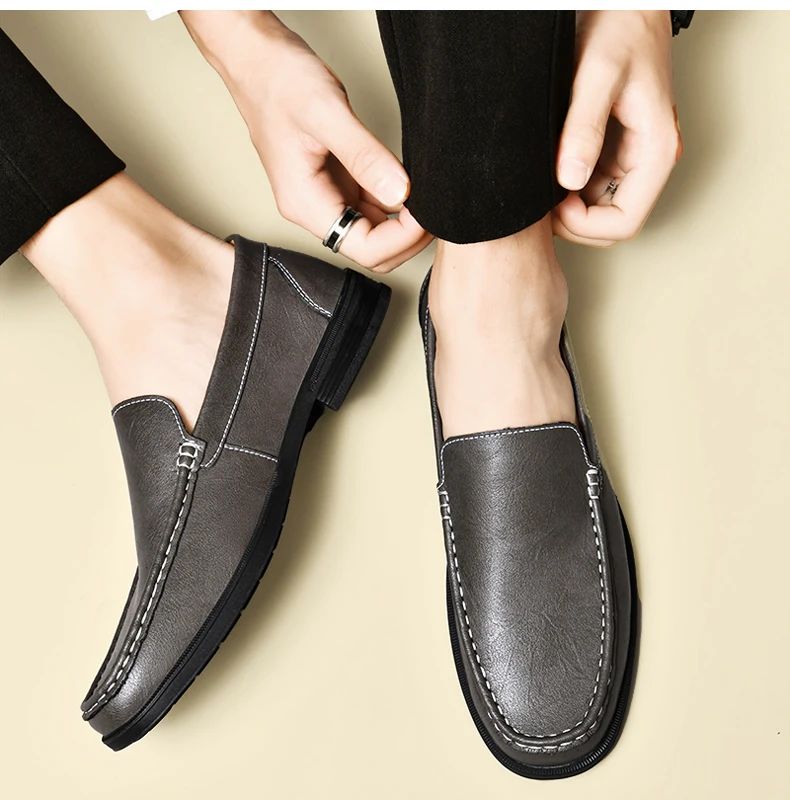 Genuine Leather Slip on Loafers Men Formal Dress Shoes Office Driving Wedding Party Mocasines Hombre Big Size Casual Shoes