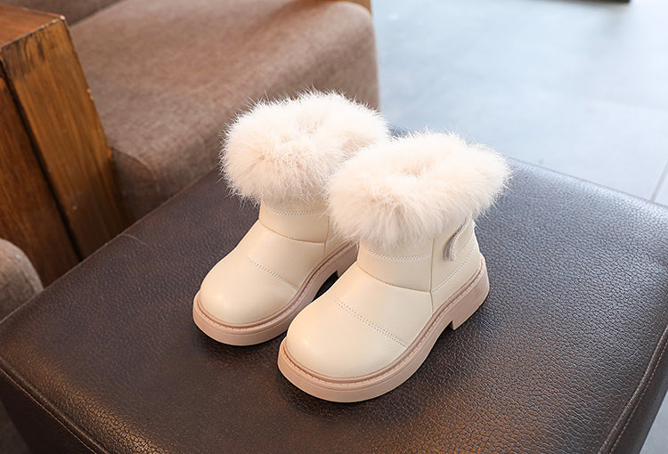 2023 New Solid Color Britain Style Girls Casual Boots Plush Winter Soft Baby Boys Short Boots Kids Shoes Children Drop Shipping