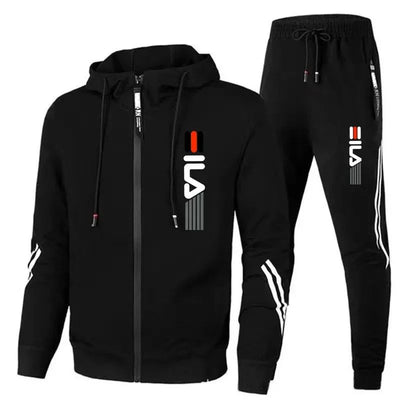 Autumn and Winter Men's Jogging Fitness Sets, Men's Casual Sportswear Sets, Zippered Sportswear Shirts + Sportswear Pants Sets