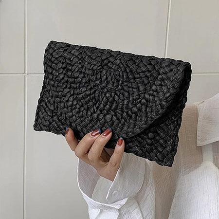 Fashionable Corn Husk Straw Bags Hand-woven Women Clutch Envelope Handbag Long Purse for Female Summer Beach Bag Bolsa 2024