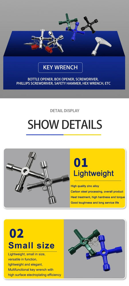 4in1 Electric Cabinet Elevator Hex Key Wrench Watermeter Valve Inner Triangle Wrench Multi-purpose Screwdriver Tool Set Portable
