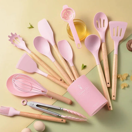 12PCS Silicone Kitchen Utensils Cooking Set Food Grade Cookware Utensils Turner Spatula Measuring Spoon Practical Kitchenware
