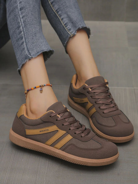 Mix Color Women's Autumn Sneakers Fashion Splicing Flat Heel Vulcanized Shoes Female Lace-Up Non-Slip Pu Leather Casual Shoes