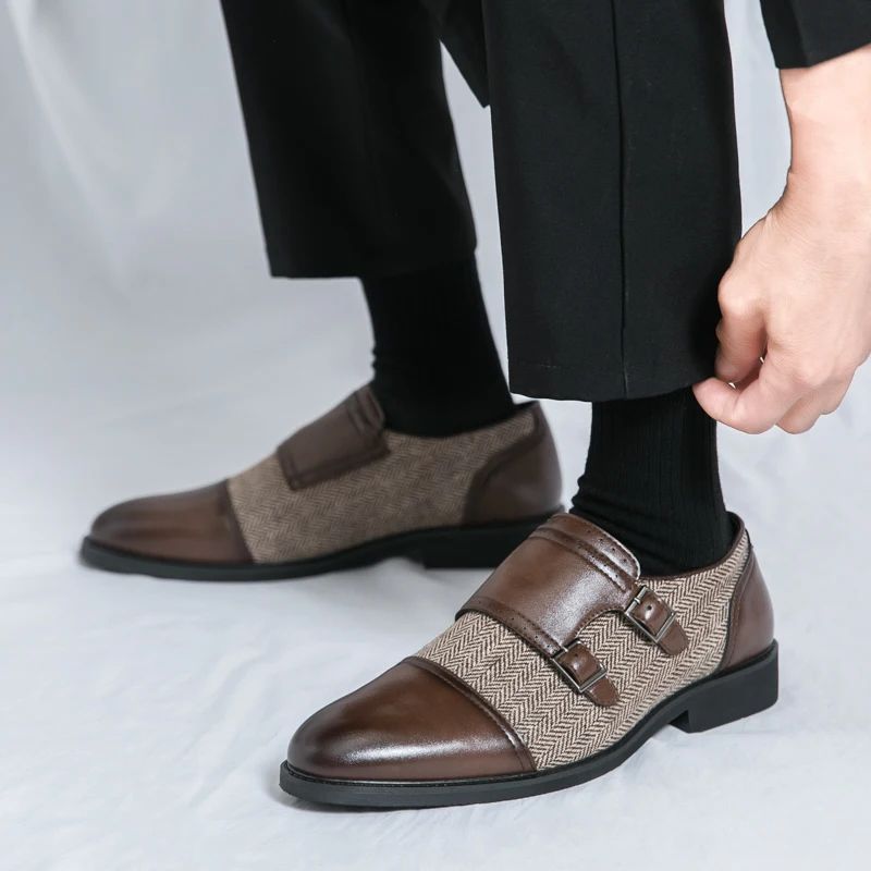 Spring Italian Double Button Loafers High-quality Blue Leather Shoes for Men Men Leather Shoes Patent Mens Wedding Dress Shoes