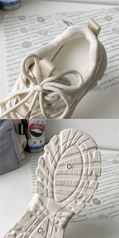 2024 New Women Fashion Platform Sport Shoes Women spring autumn Black Casual Chunky Sneakers Women Mesh Leather Platform Shoes