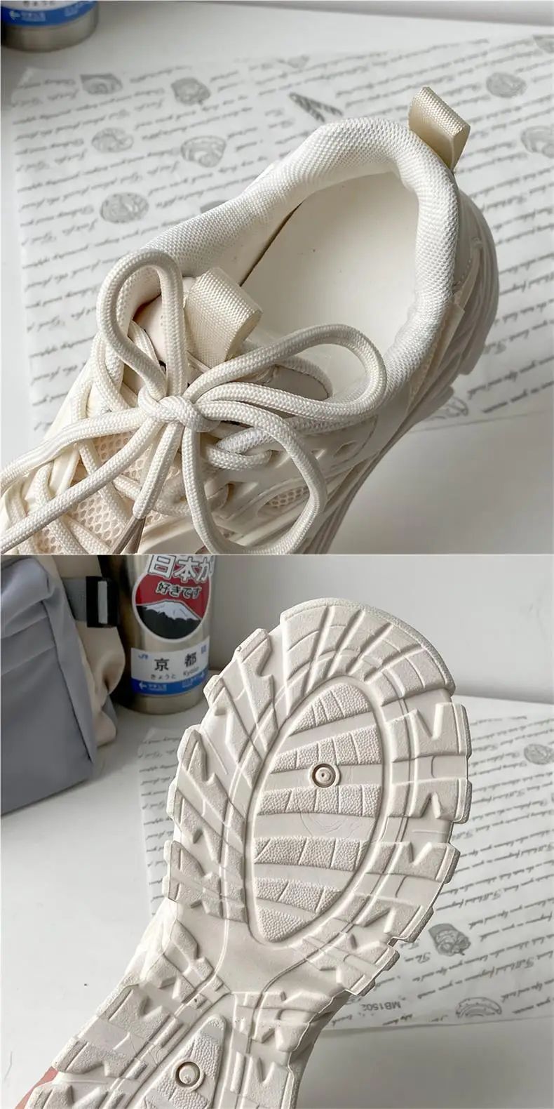 2024 New Women Fashion Platform Sport Shoes Women spring autumn Black Casual Chunky Sneakers Women Mesh Leather Platform Shoes