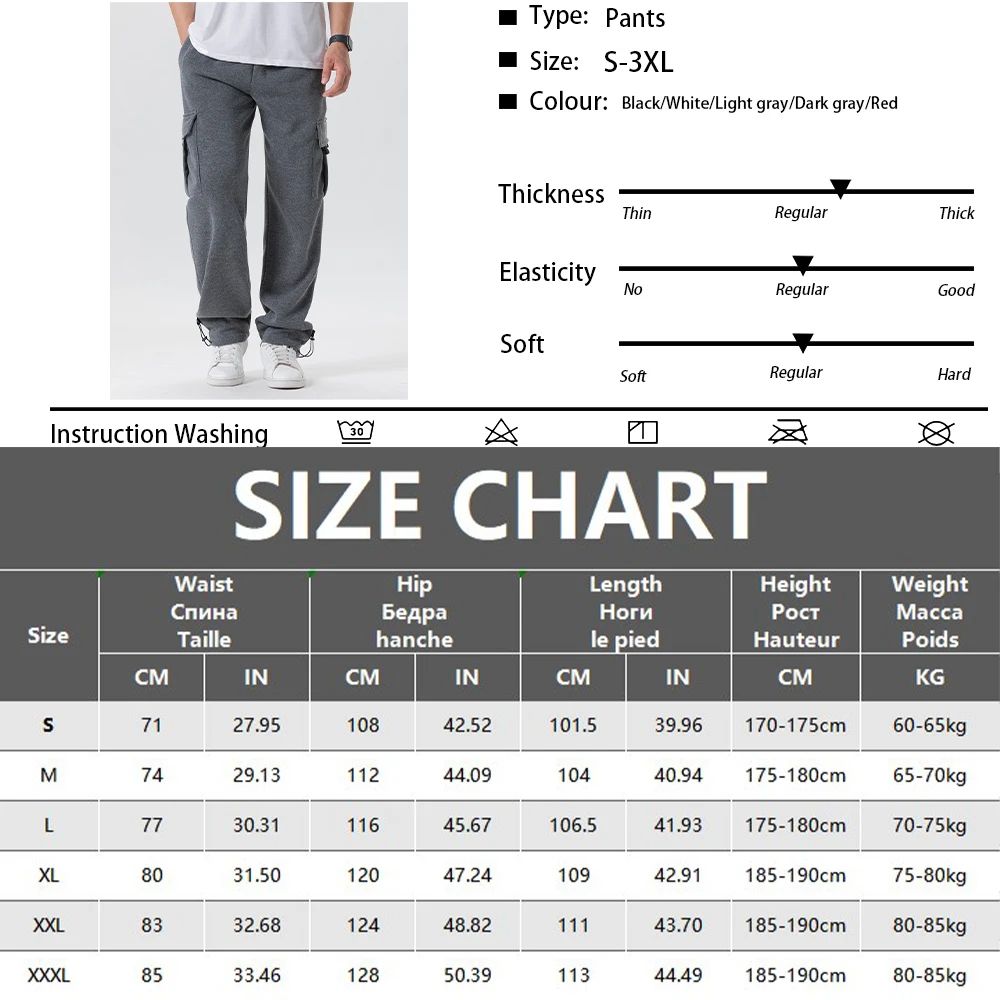 Mens Sweatpants Straight Fit Casual Pants Autumn Winter Men Running Jogger Sports Gym Trousers Solid Color Multi-pocket Pants