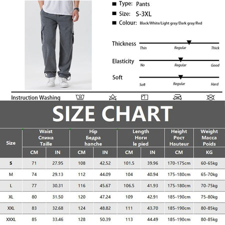 Mens Sweatpants Straight Fit Casual Pants Autumn Winter Men Running Jogger Sports Gym Trousers Solid Color Multi-pocket Pants