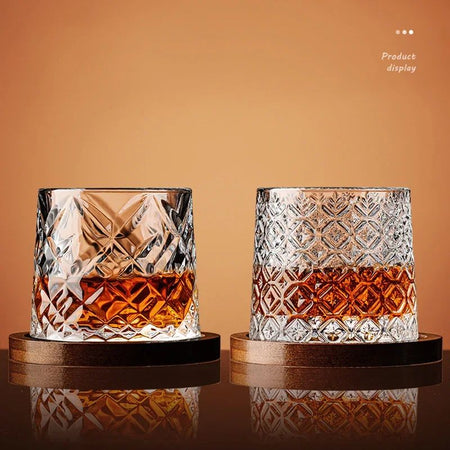 Tumbler Whiskey Glass with Base Crystal Whiskey Glasses Rotating Spinning Wine Brandy Glass Cup Drinkware for Bar Home