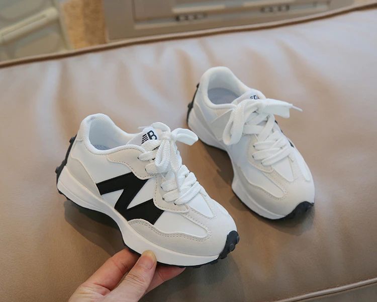 Children's Spring New Leather Upper Sneakers Kids Non-Slip Casual Shoes Boys Girls Soft Sole Students Tennis Toddler Sport Shoes
